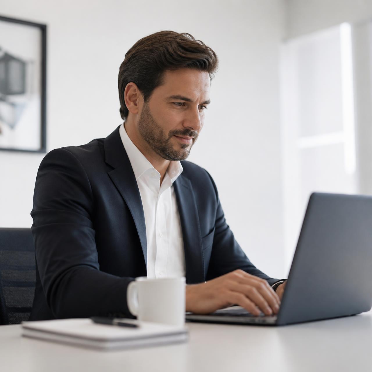 Executivo utilizando notebook para emitir certificado digital